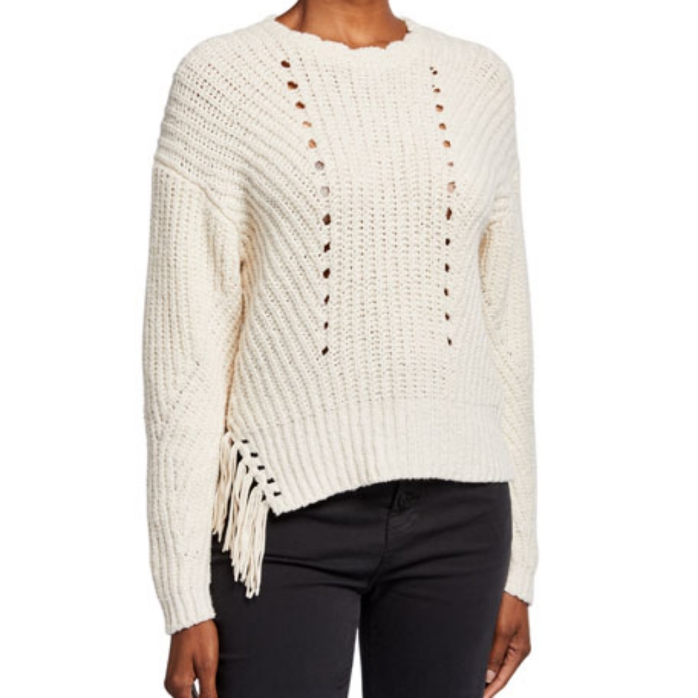NWT Joie Taelar Knit Fringe White Sweater